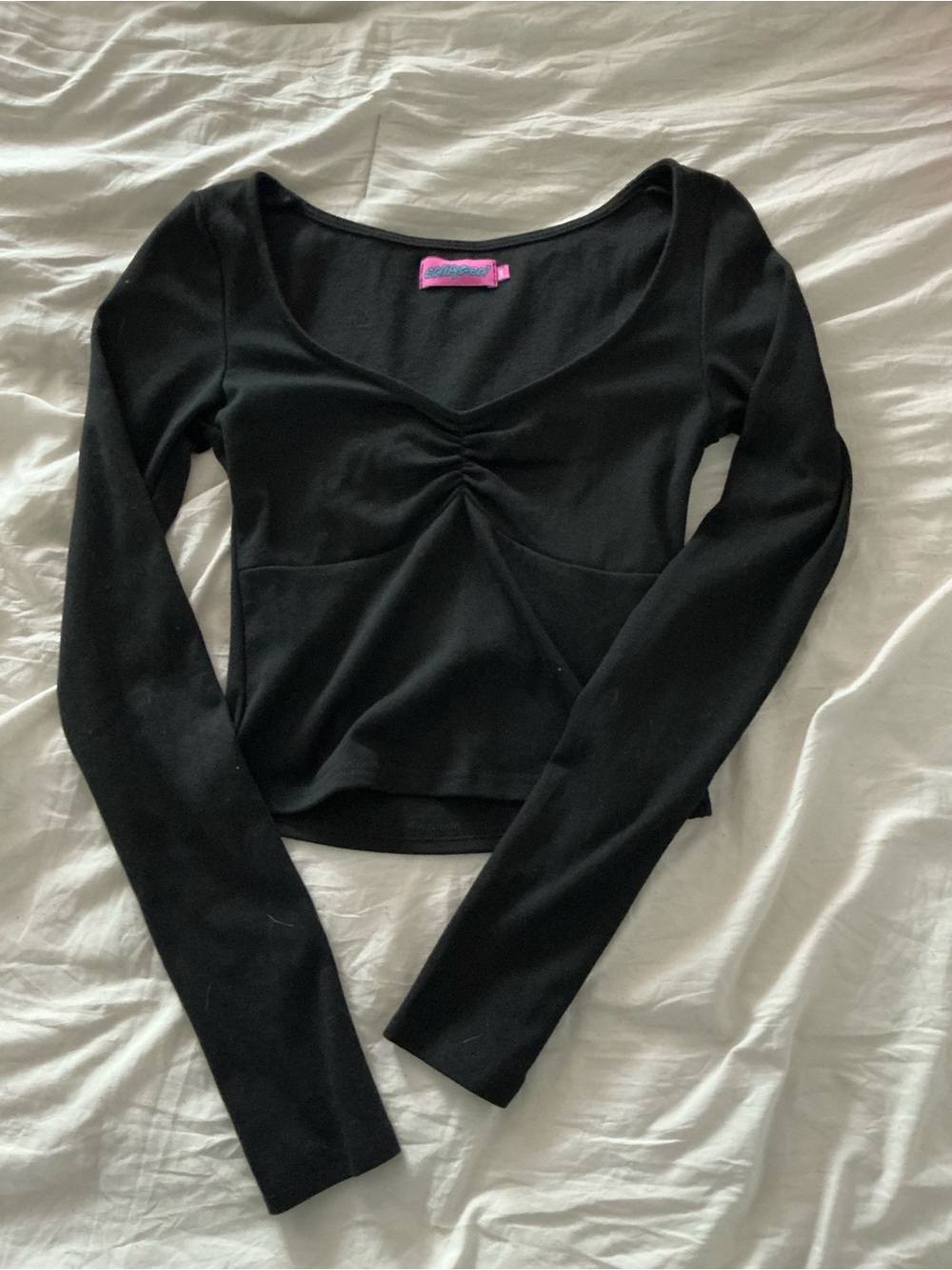 Edikted Black Long Sleeve Ruched Front Top